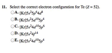 the correct electron configuration for te is.